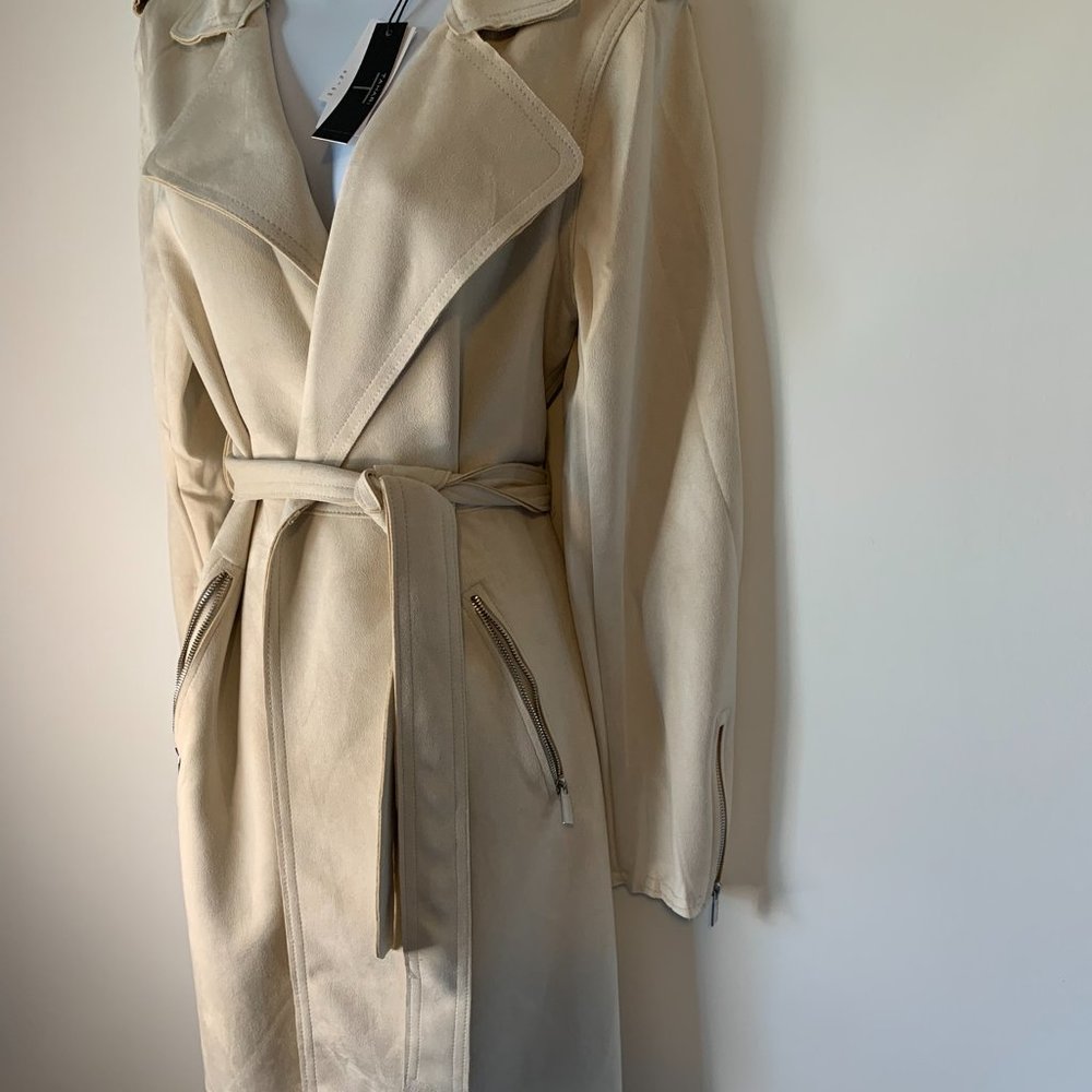Elie Tahari Vegan Suede Trench Ecru Size L - Picture 3 of 7